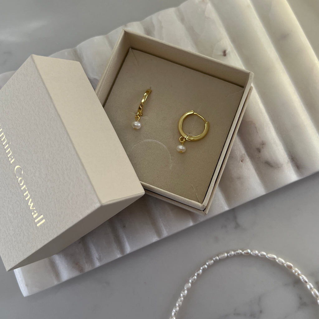 Pearl Huggie Hoop Earrings