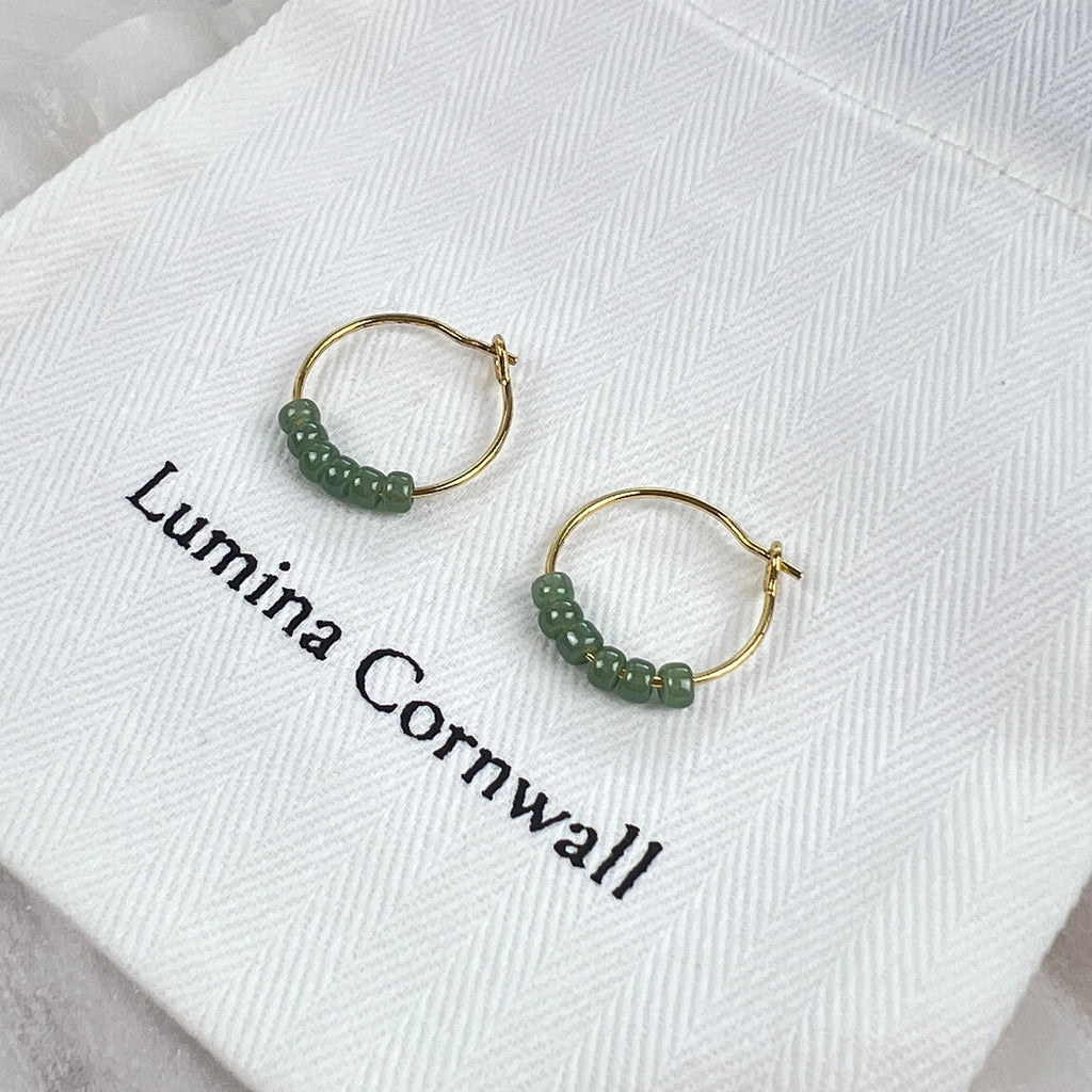 Sage Glass Bead Hoop Earrings