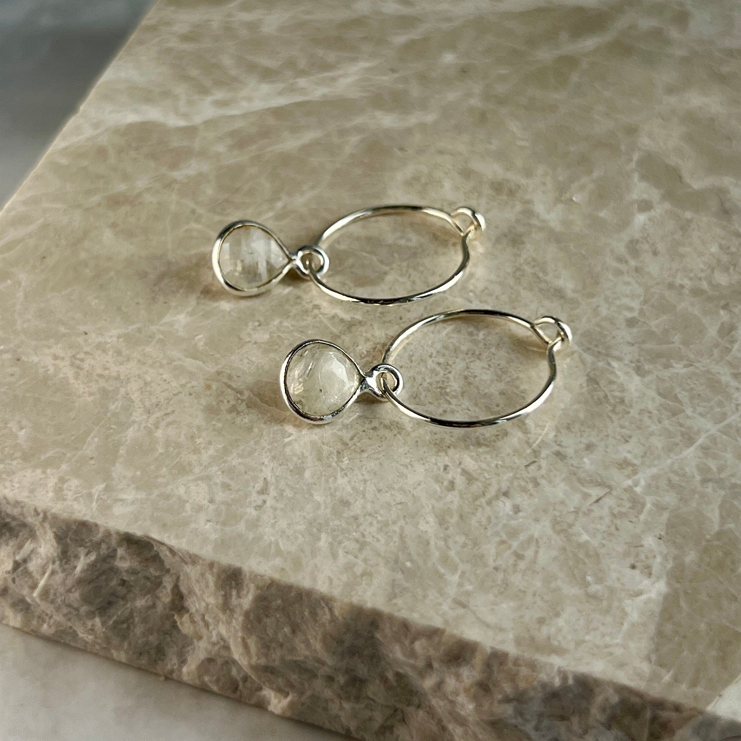 Sterling Silver Rainbow Moonstone Hoop Earrings