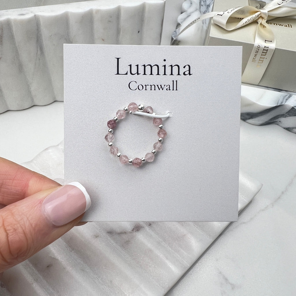 Strawberry Quartz Stretch Ring | Sterling Silver