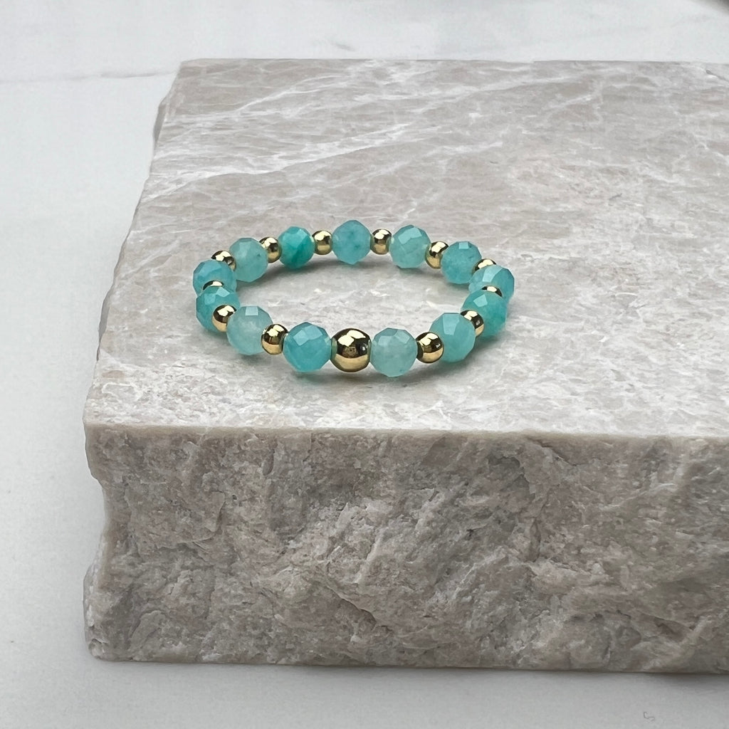 Amazonite Stretch Ring | Gold Plated