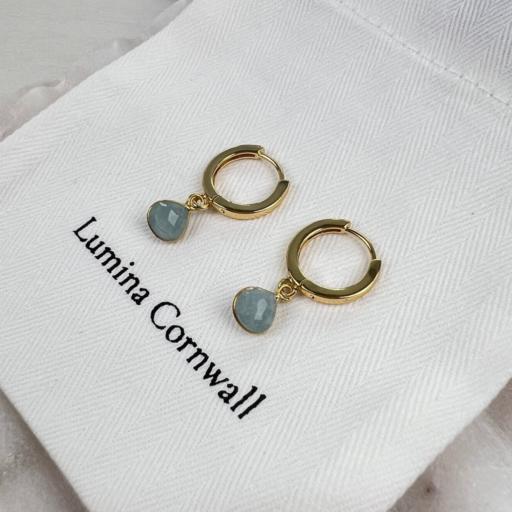 Aquamarine Huggie Hoop Earrings
