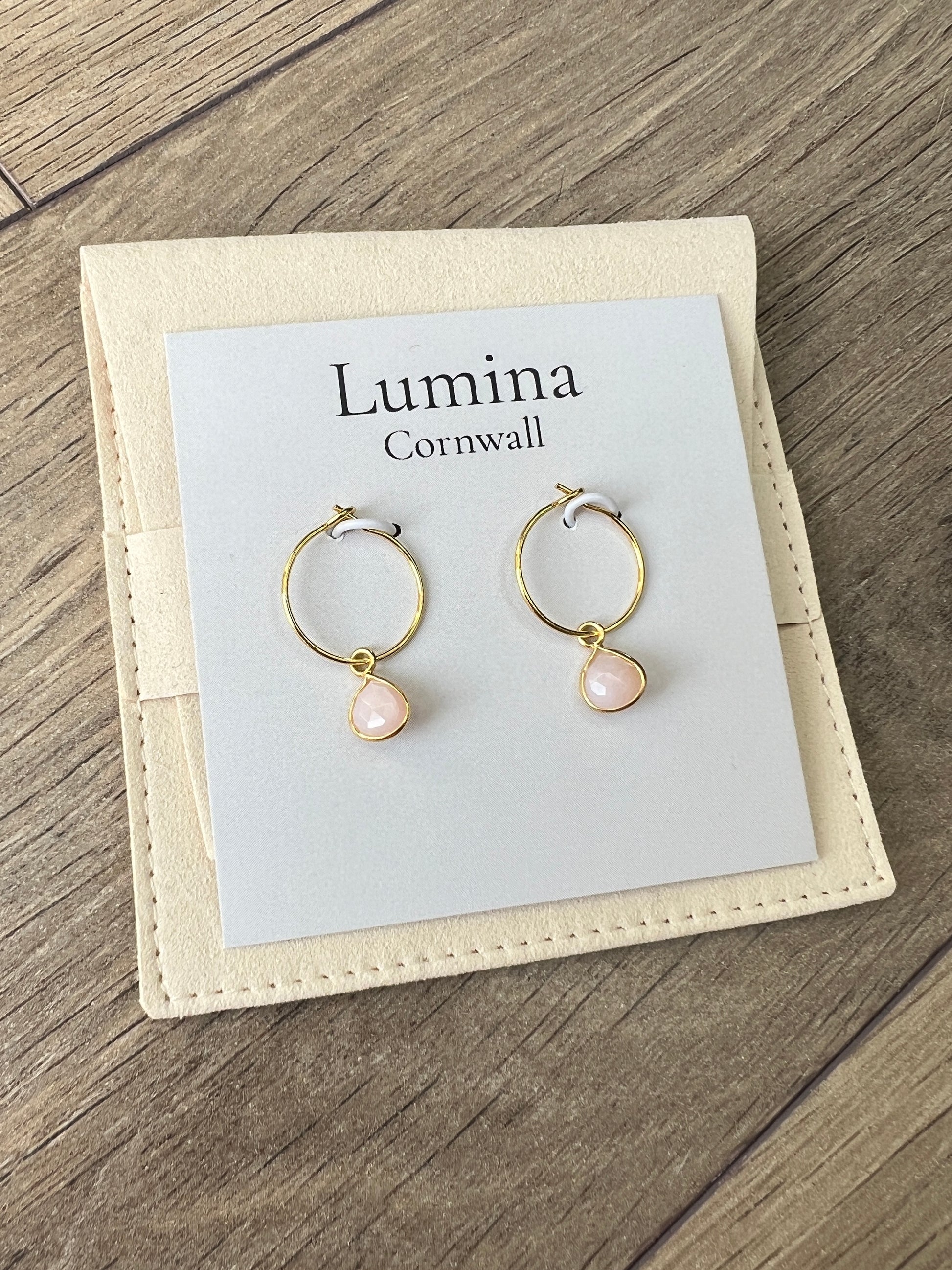 Pink Opal Hoop Earrings