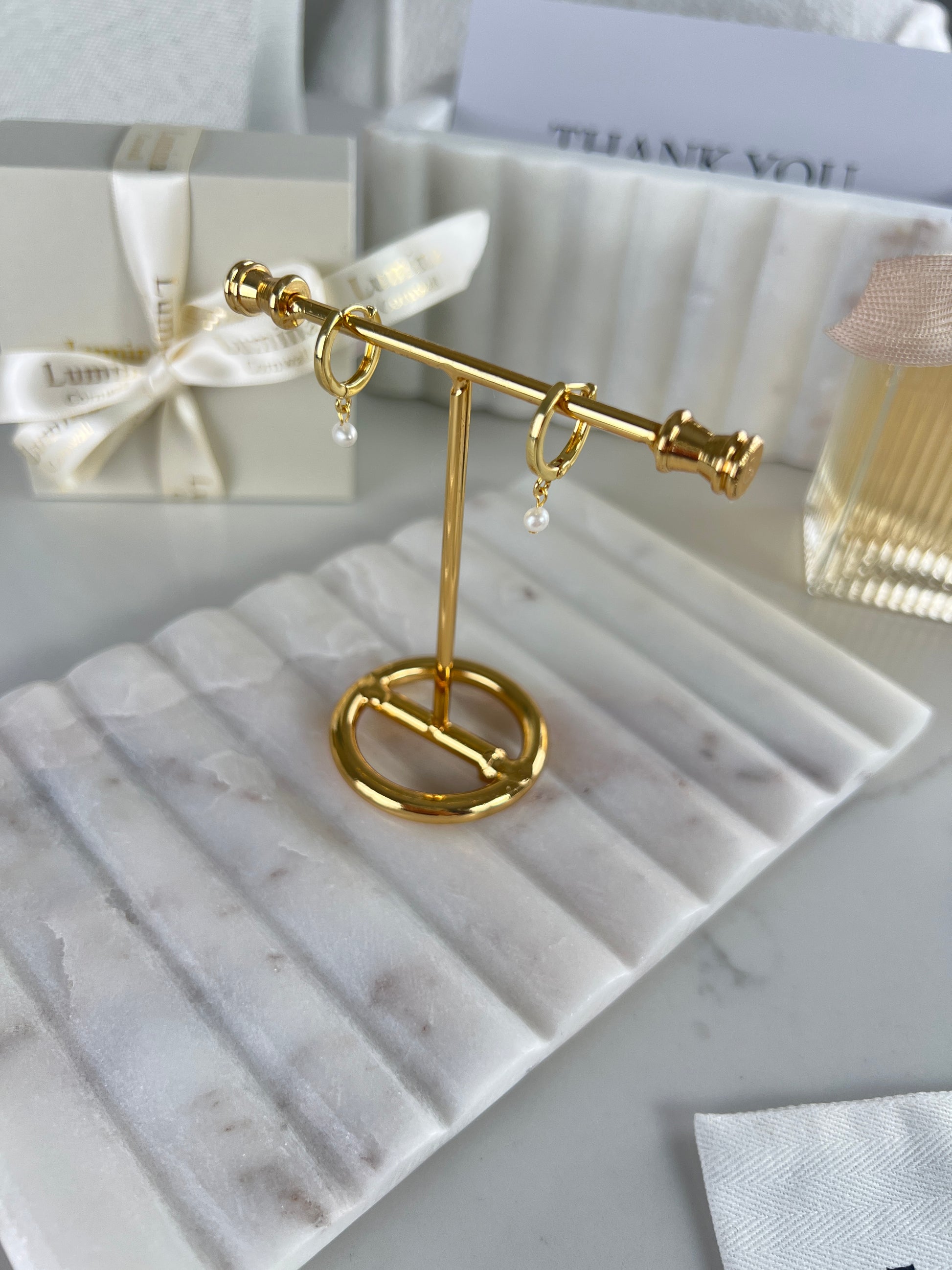 Pearl Huggie Hoop Earrings