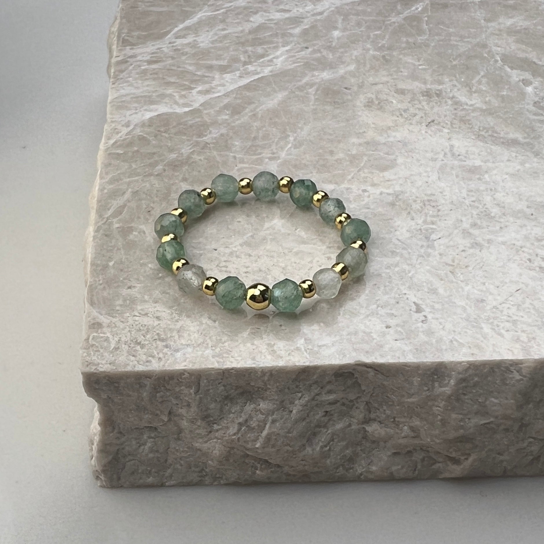 Green Aventurine Stretch Ring | Gold Plated