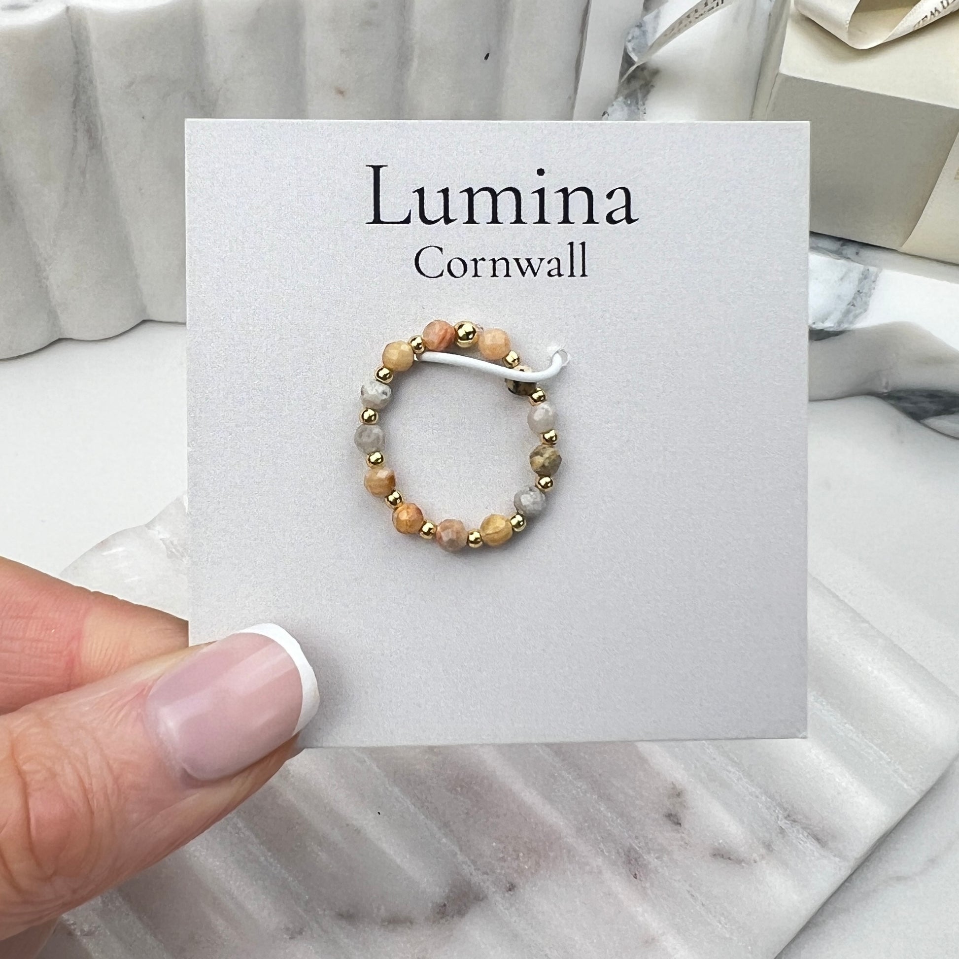 Crazy Lace Agate Stretch Ring | Gold Plated
