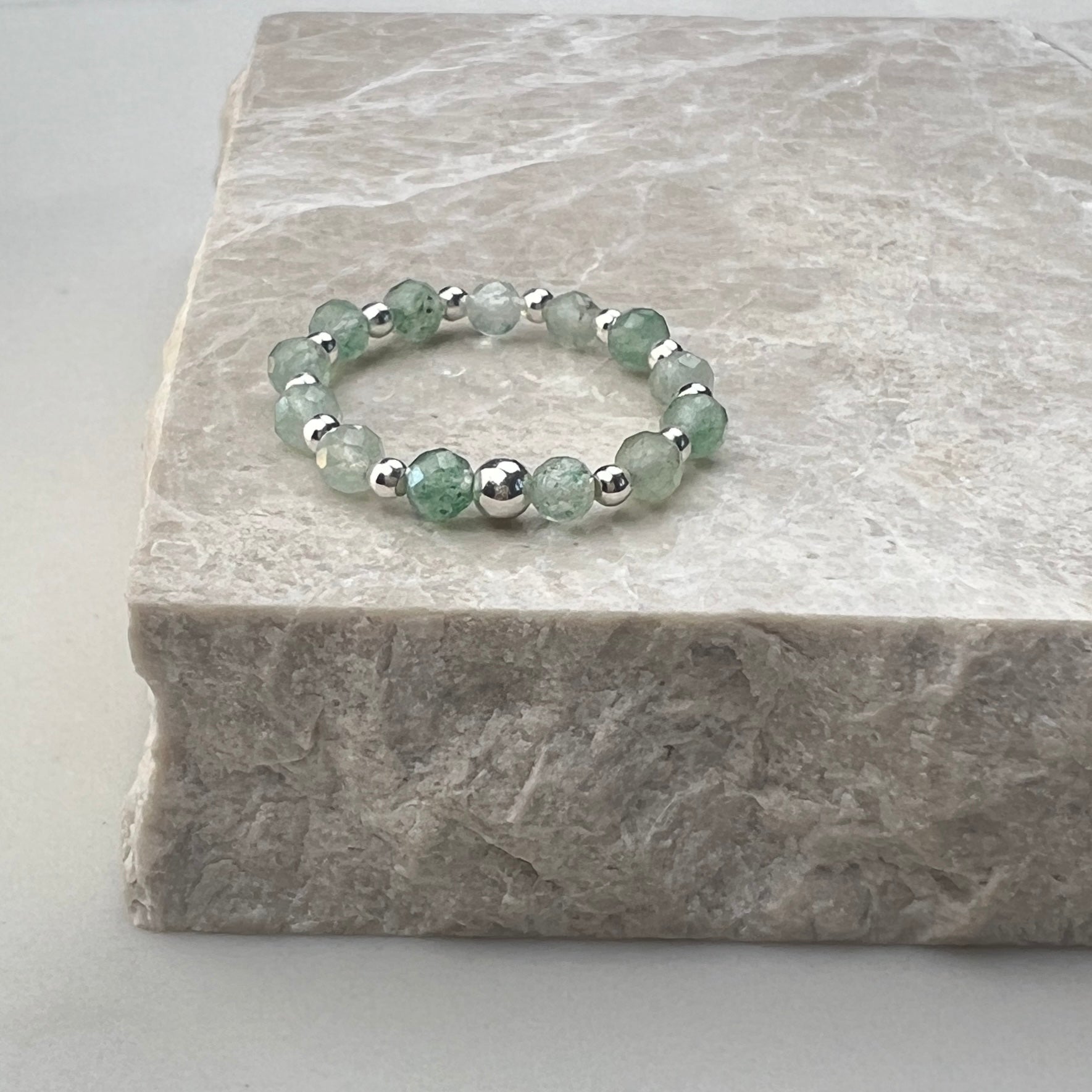 Green Aventurine Stretch Ring | Sterling Silver