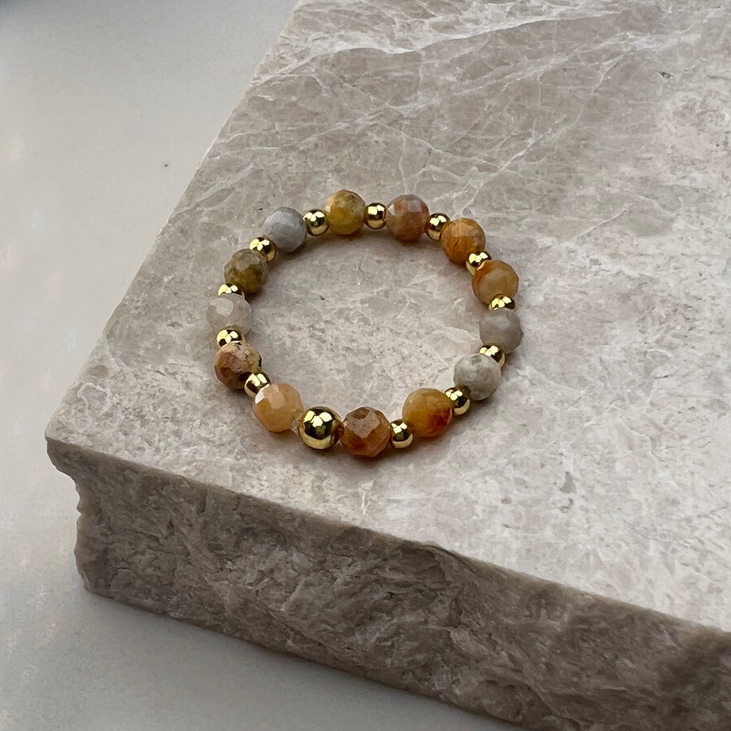 Crazy Lace Agate Stretch Ring | Gold Plated