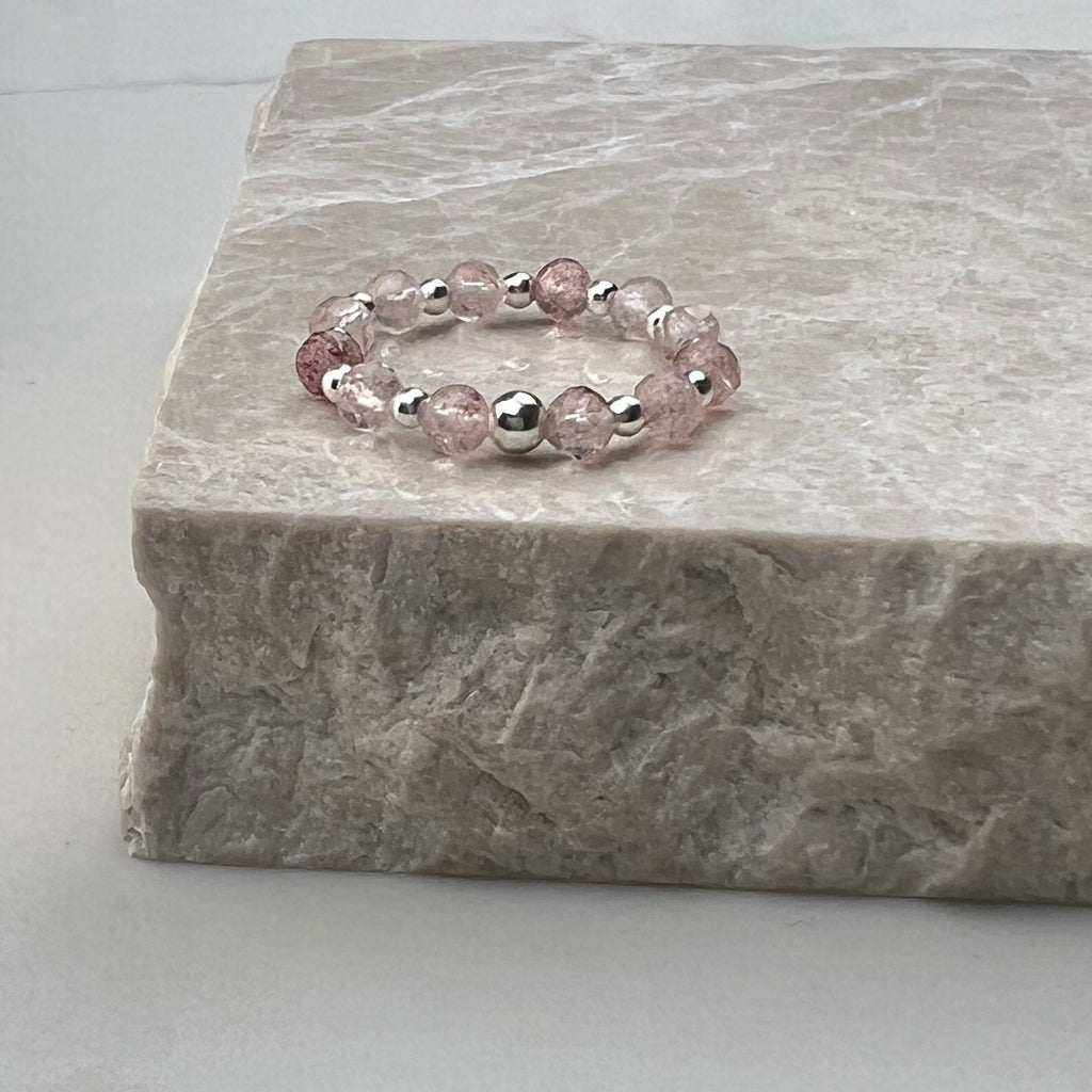 Strawberry Quartz Stretch Ring | Sterling Silver