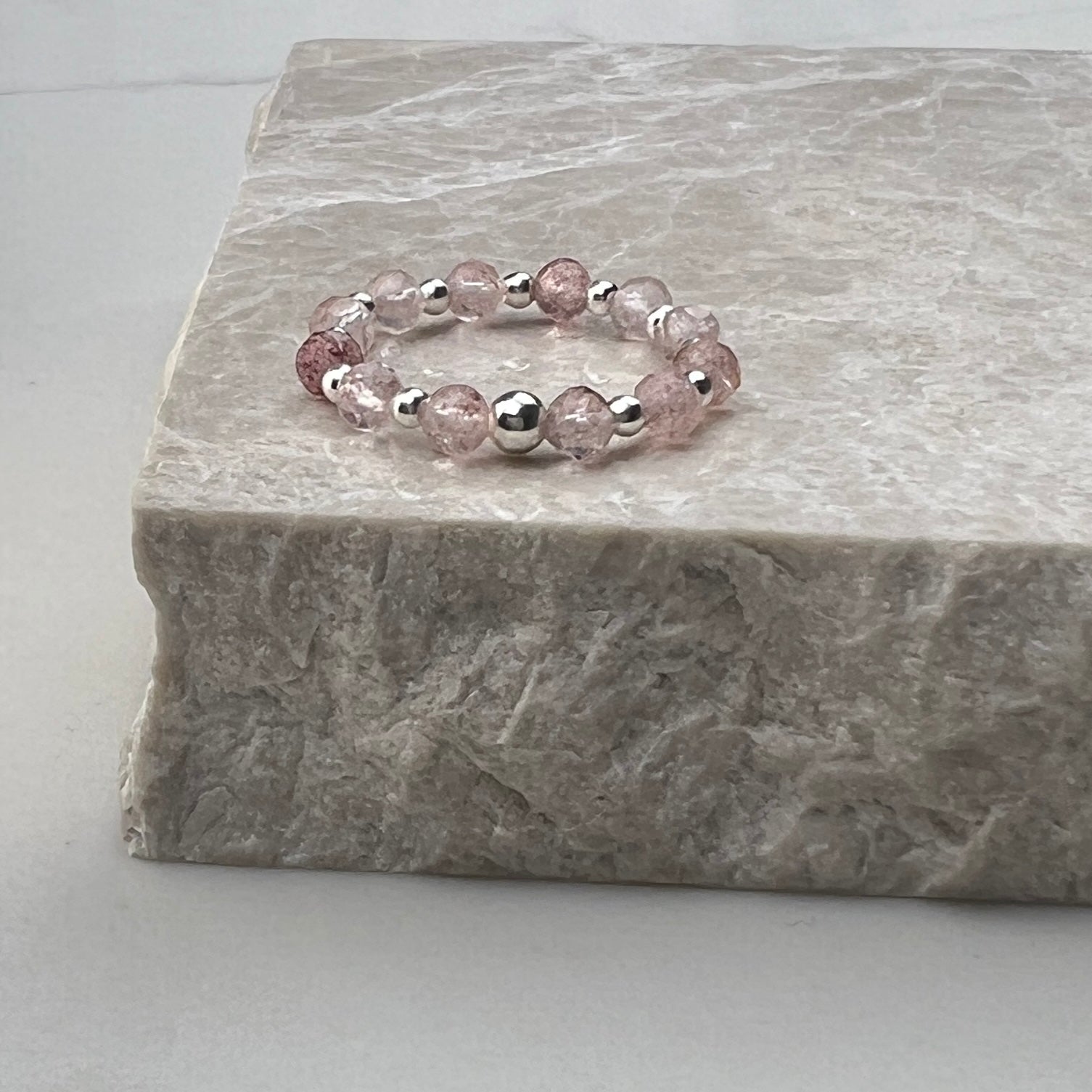 Strawberry Quartz Stretch Ring | Sterling Silver
