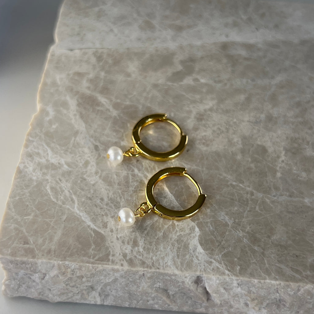 Pearl Huggie Hoop Earrings