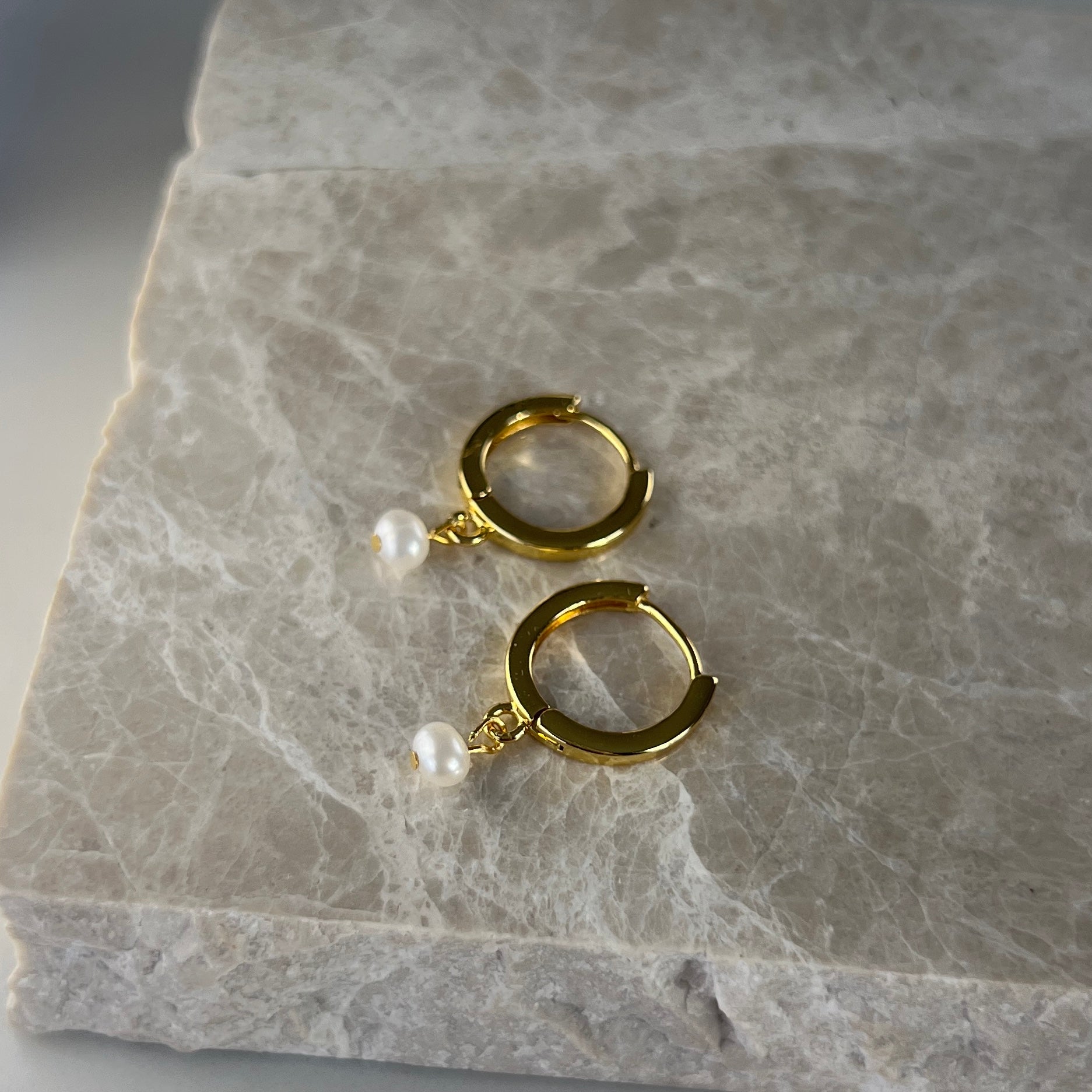 Pearl Huggie Hoop Earrings