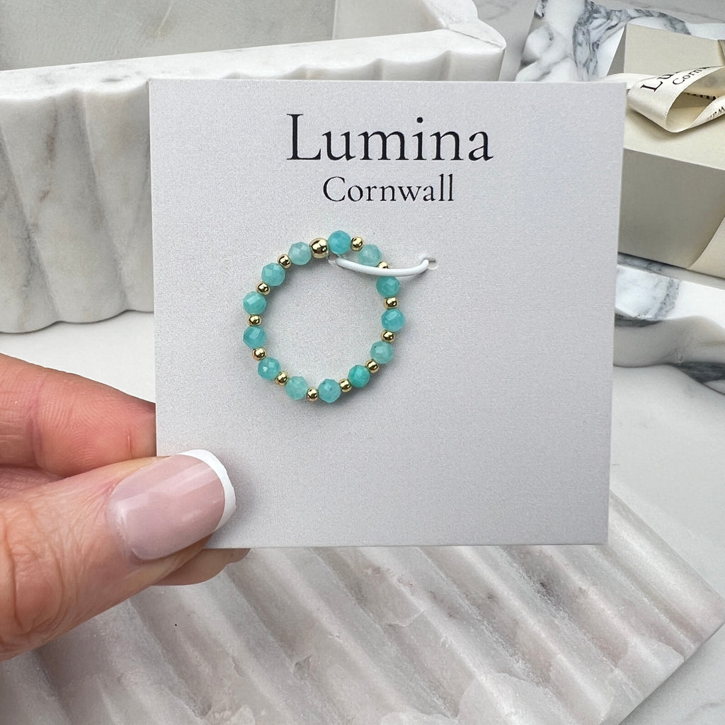 Amazonite Stretch Ring | Gold Plated
