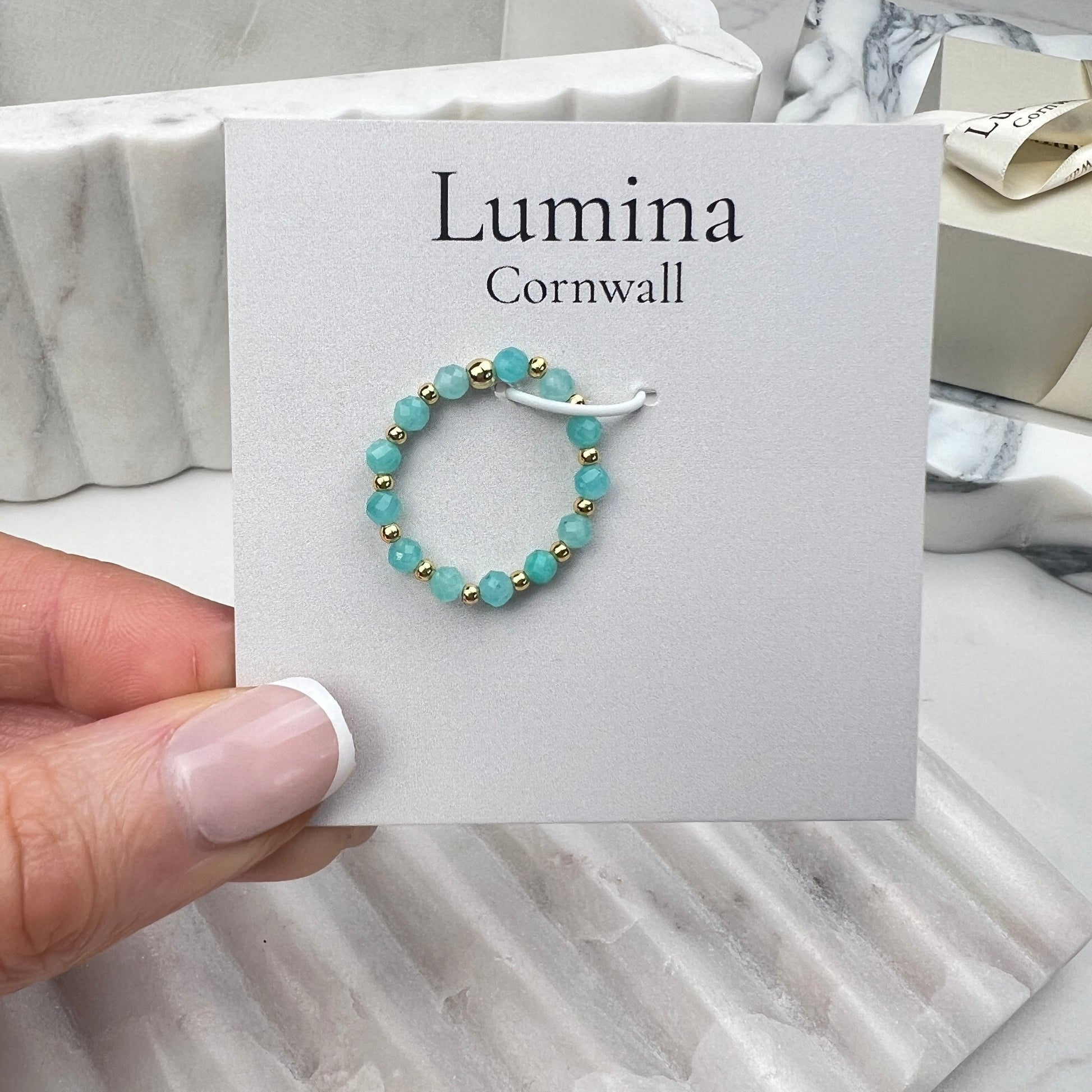 Amazonite Stretch Ring | Gold Plated