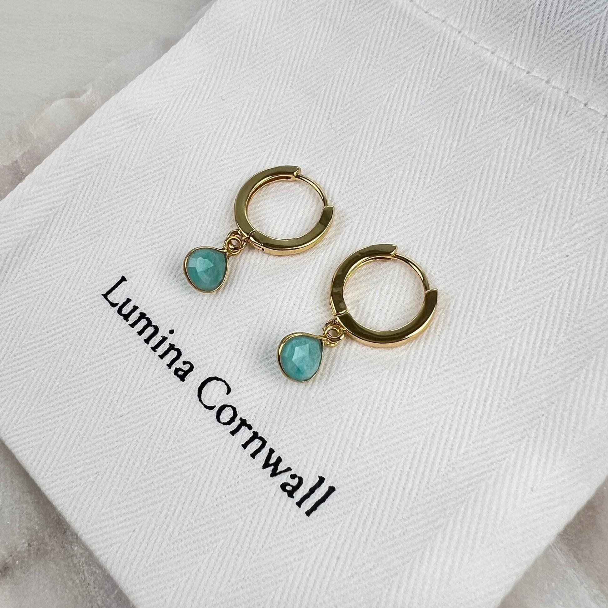 Amazonite Huggie Hoop Earrings