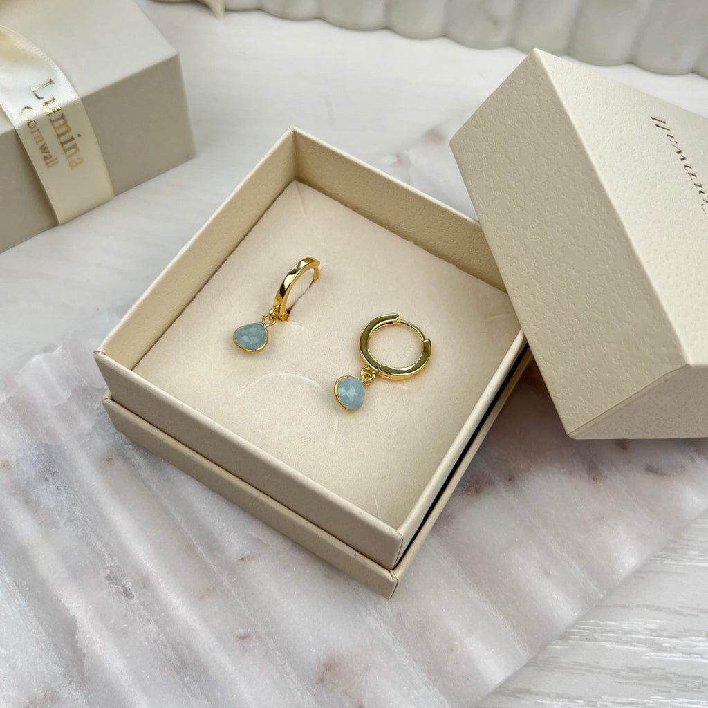 Aquamarine Huggie Hoop Earrings
