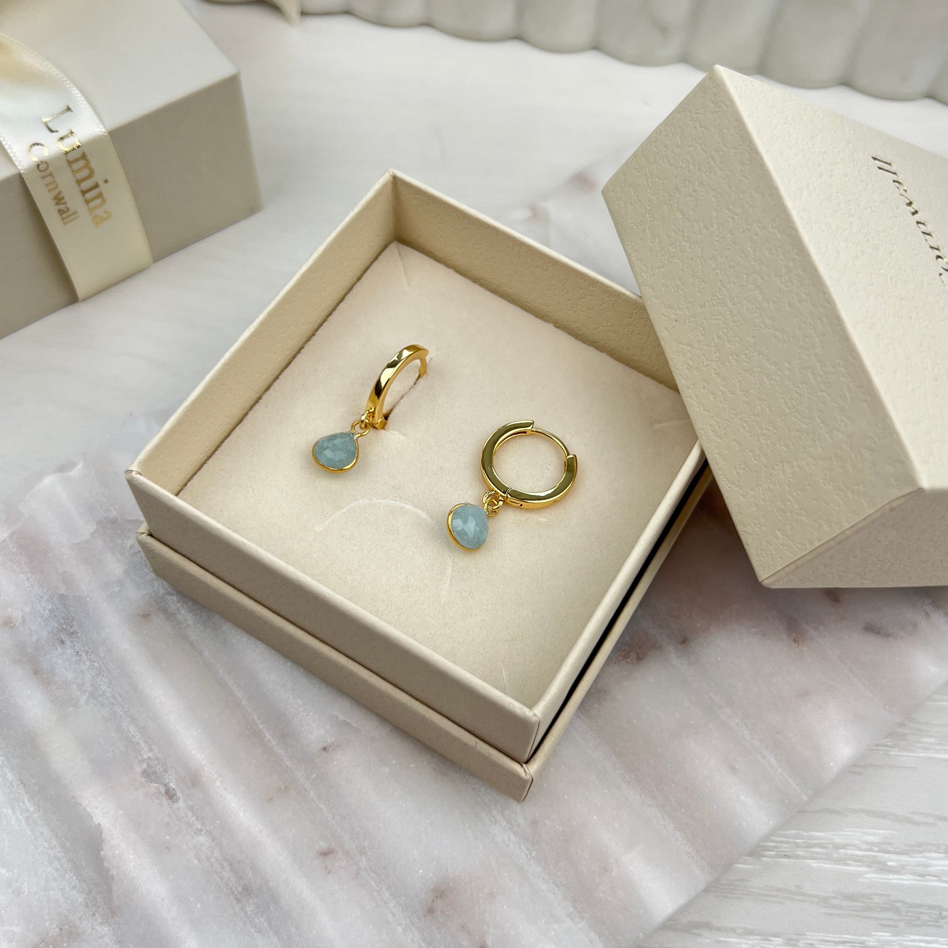 Aquamarine Huggie Hoop Earrings
