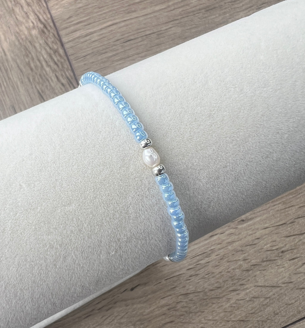 Sky Blue Glass Bead & Freshwater Pearl Bracelet