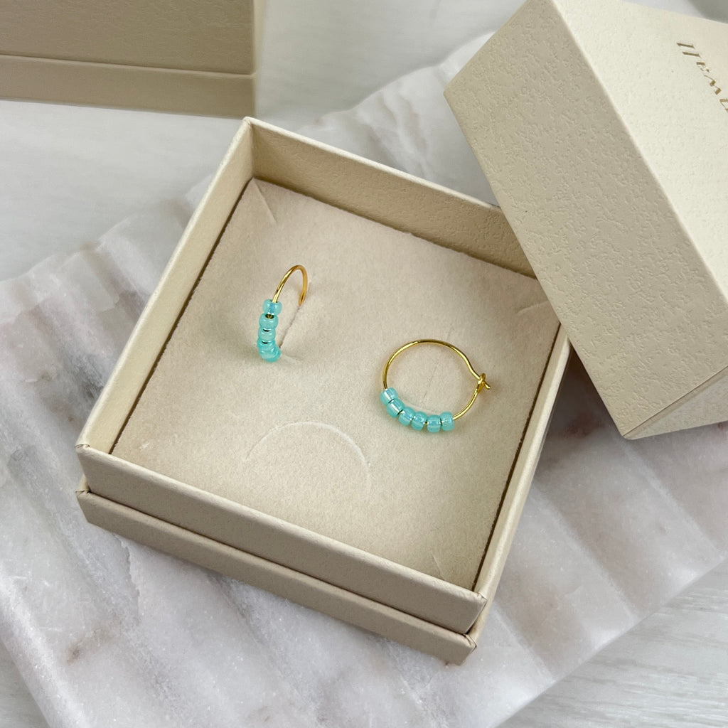 Aqua Glass Bead Hoop Earrings
