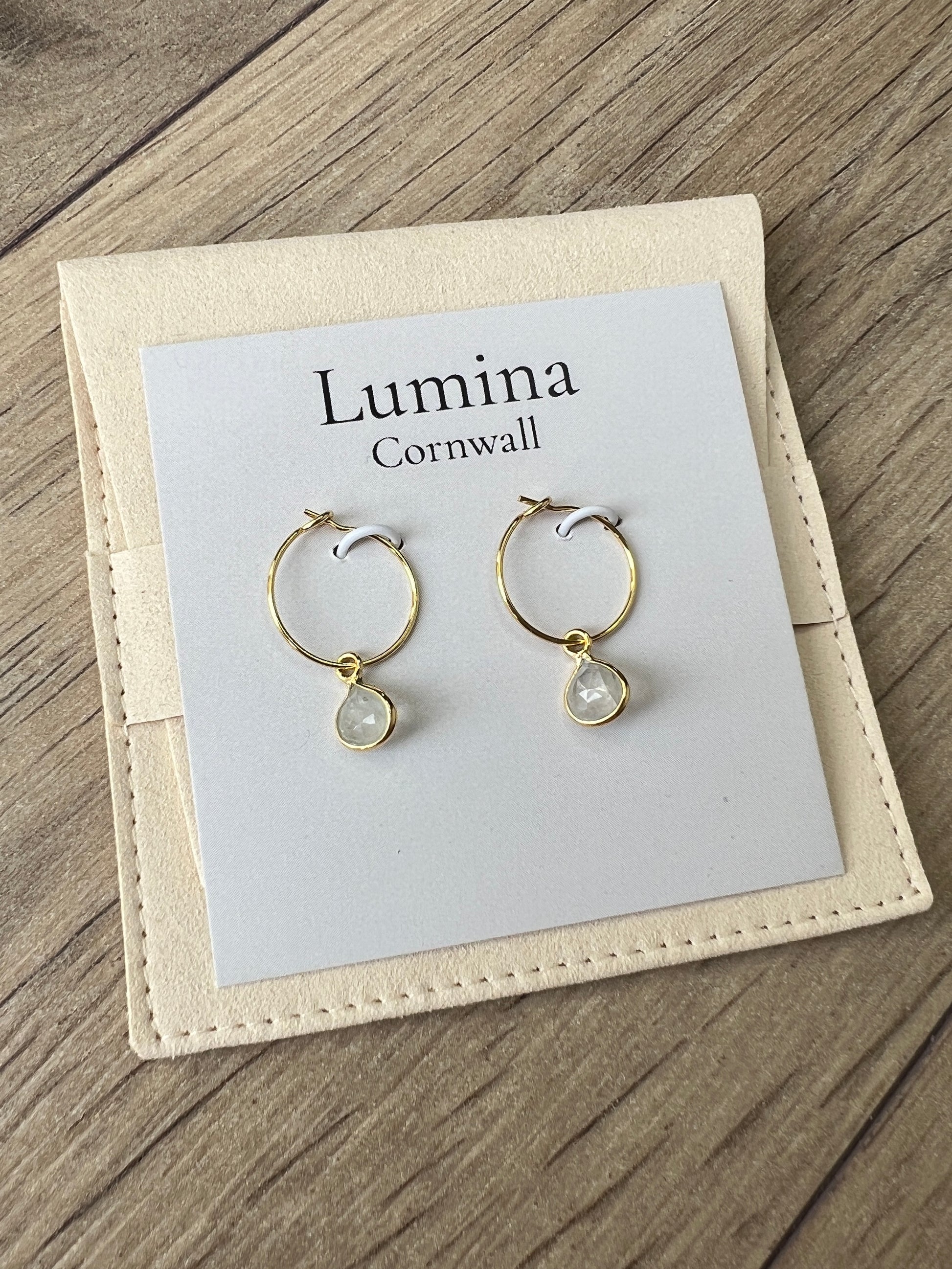 Rainbow Moonstone Hoop Earrings