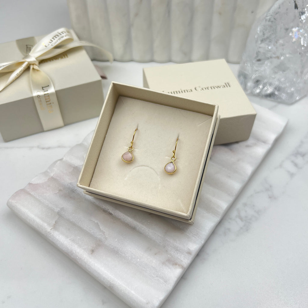 Gold Pink Opal Earrings