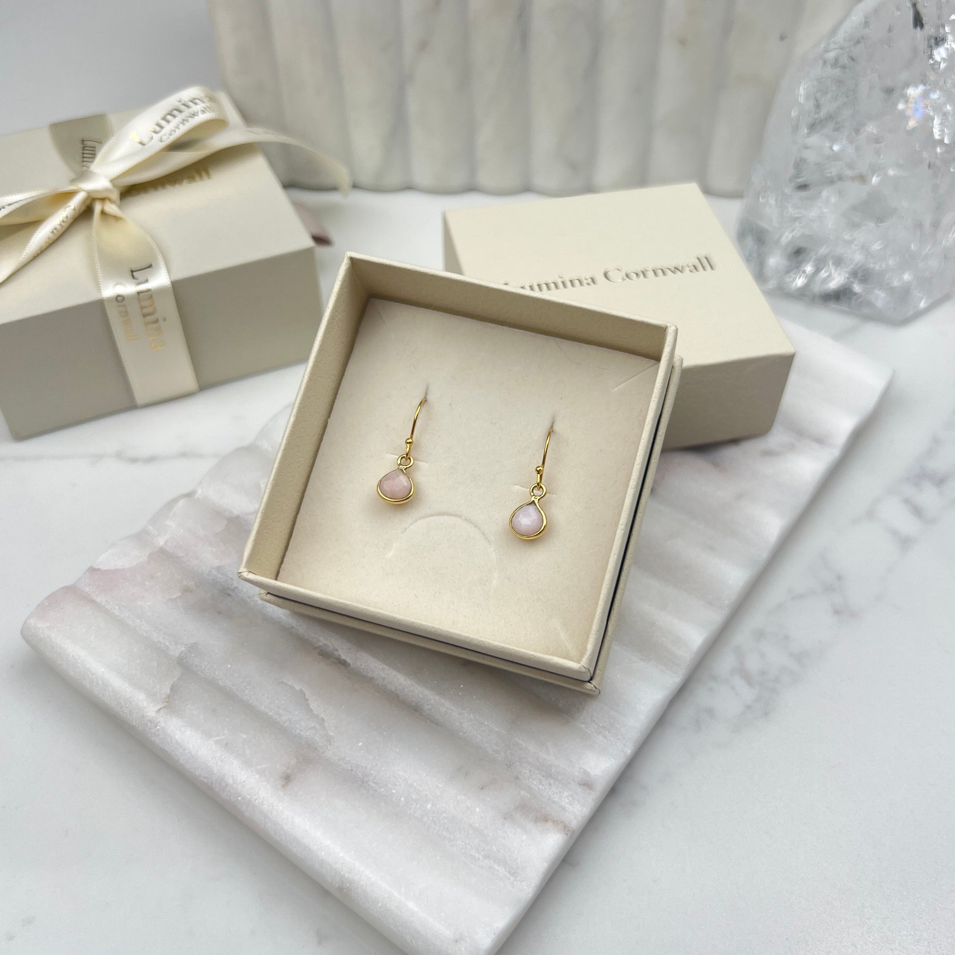 Gold Pink Opal Earrings
