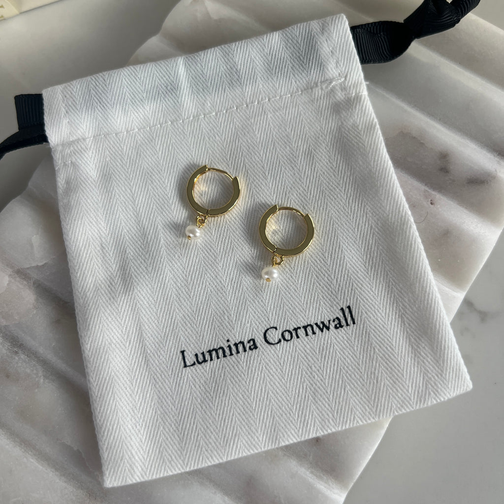 Pearl Huggie Hoop Earrings