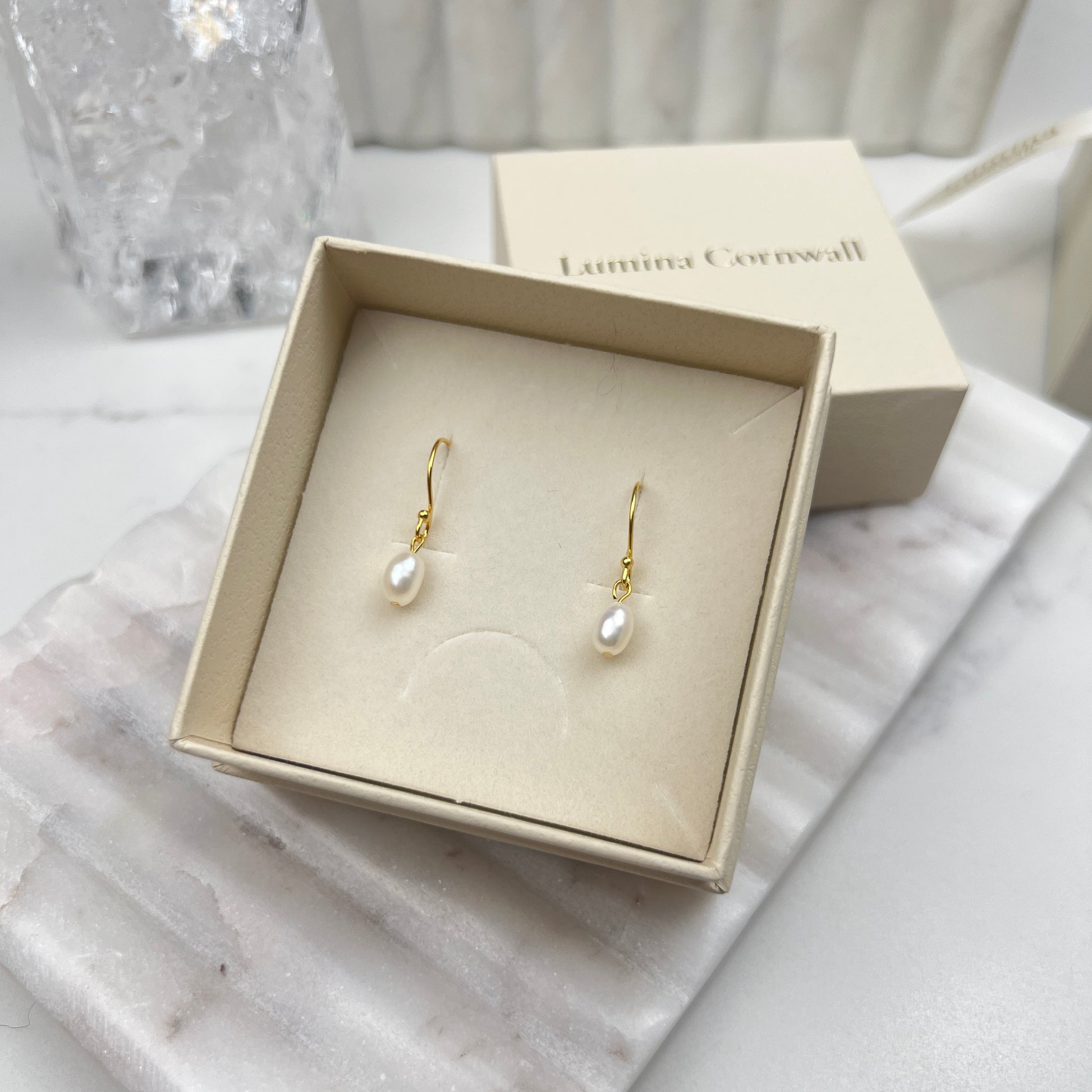 Freshwater Pearl Drop Earrings | Gold