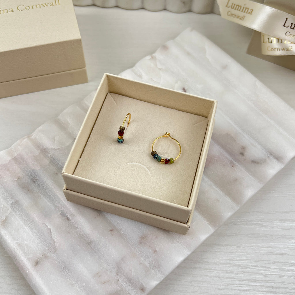 Mixed Glass Bead Hoop Earrings