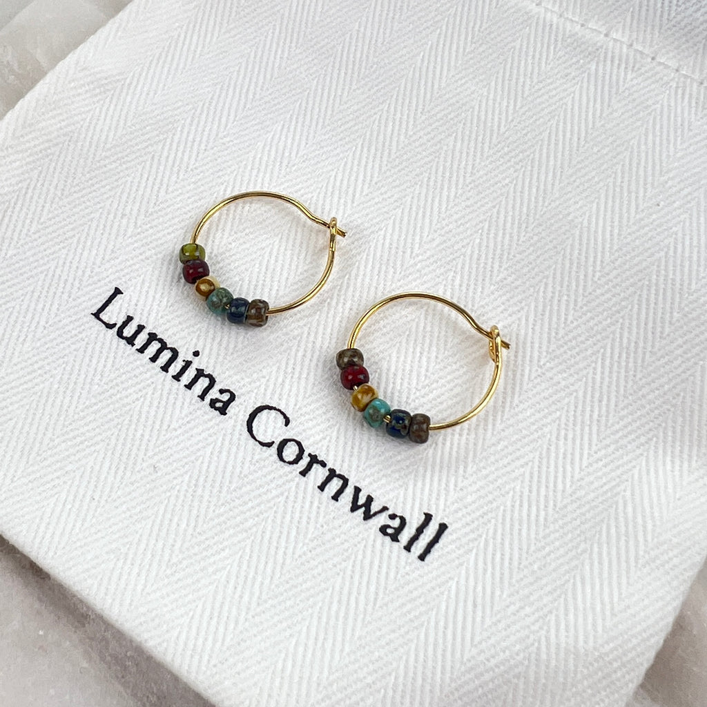 Mixed Glass Bead Hoop Earrings