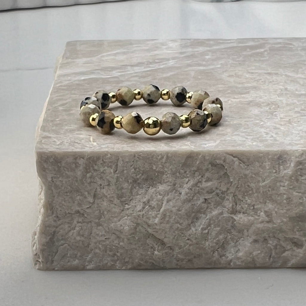 Dalmatian Jasper Stretch Ring | Gold Plated