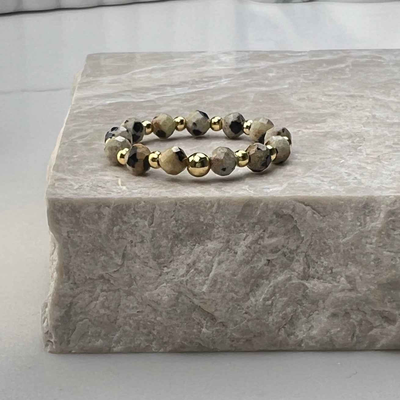 Dalmatian Jasper Stretch Ring | Gold Plated