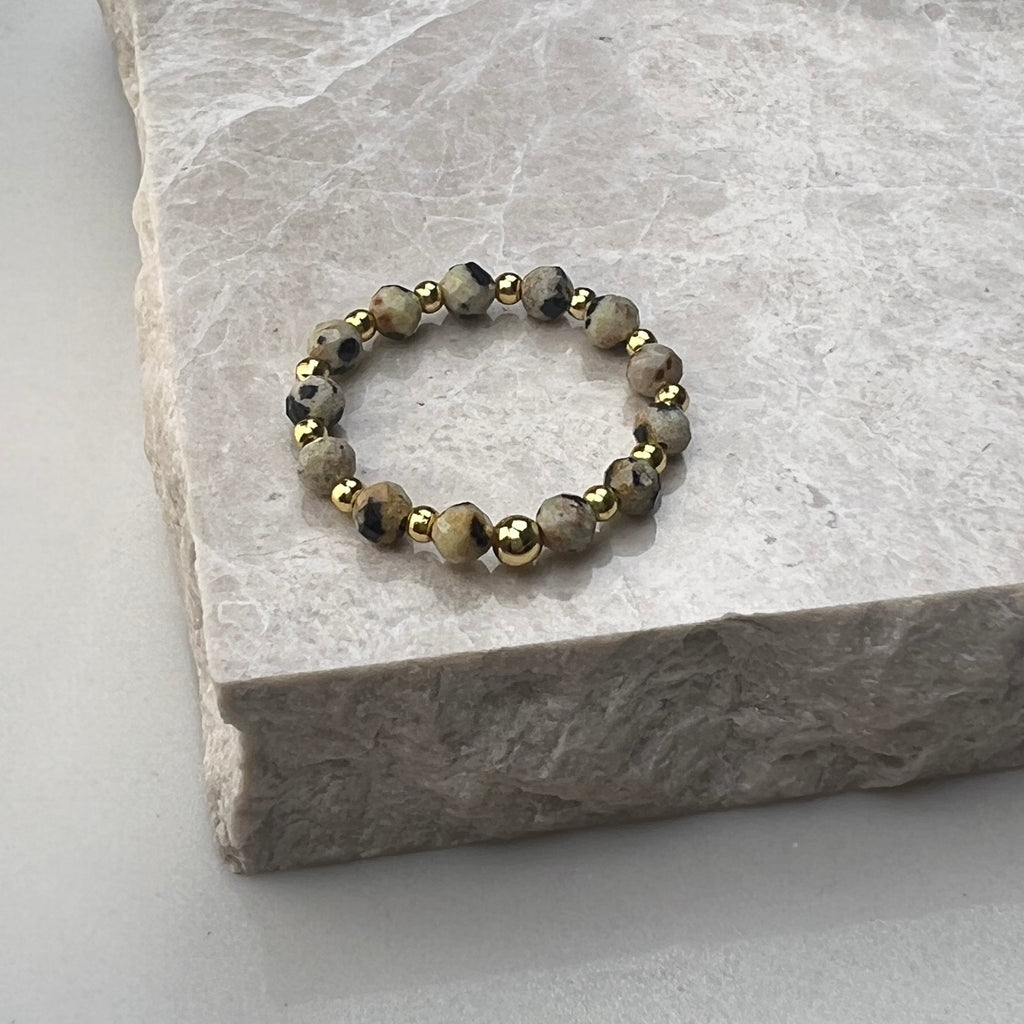 Dalmatian Jasper Stretch Ring | Gold Plated