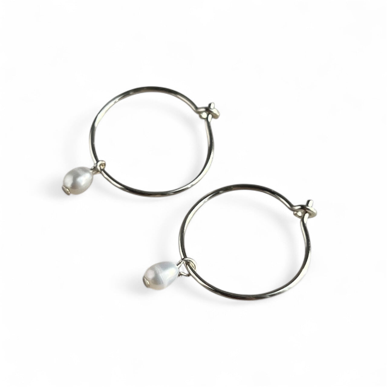 Sterling Silver Freshwater Pearl Hoop Earrings