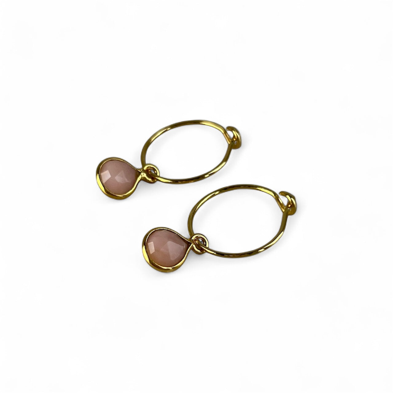 Gold Pink Opal Hoop Earrings