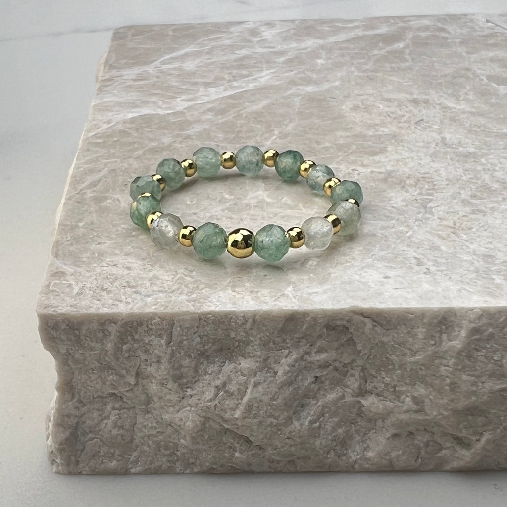 Green Aventurine Stretch Ring | Gold Plated