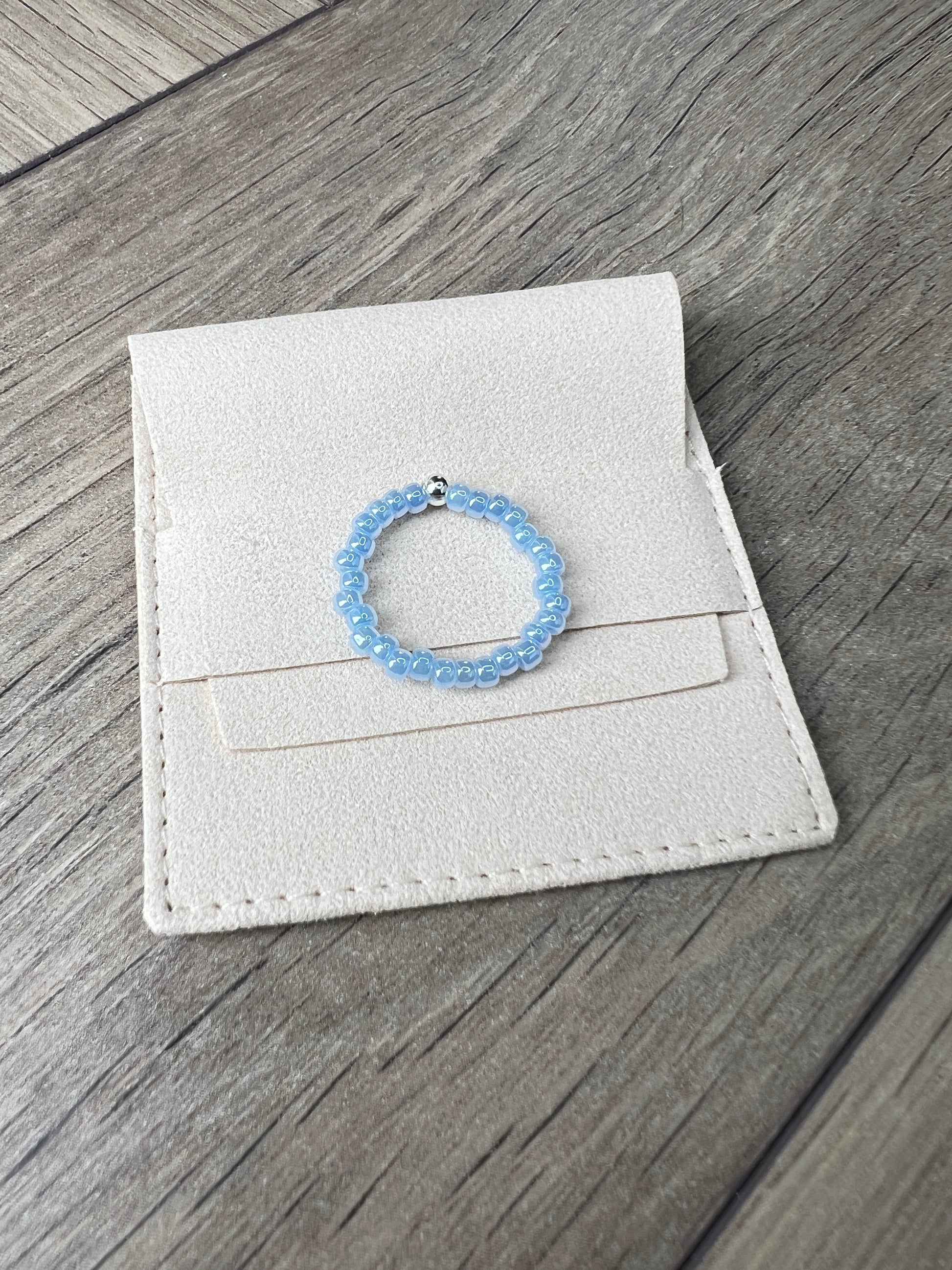 Sky-Blue Glass Bead Ring