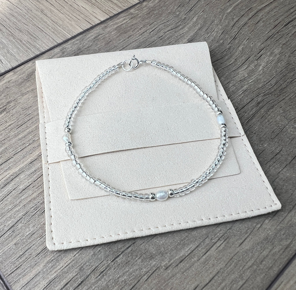 Silver-Lined Glass Bead & Freshwater Pearl Bracelet