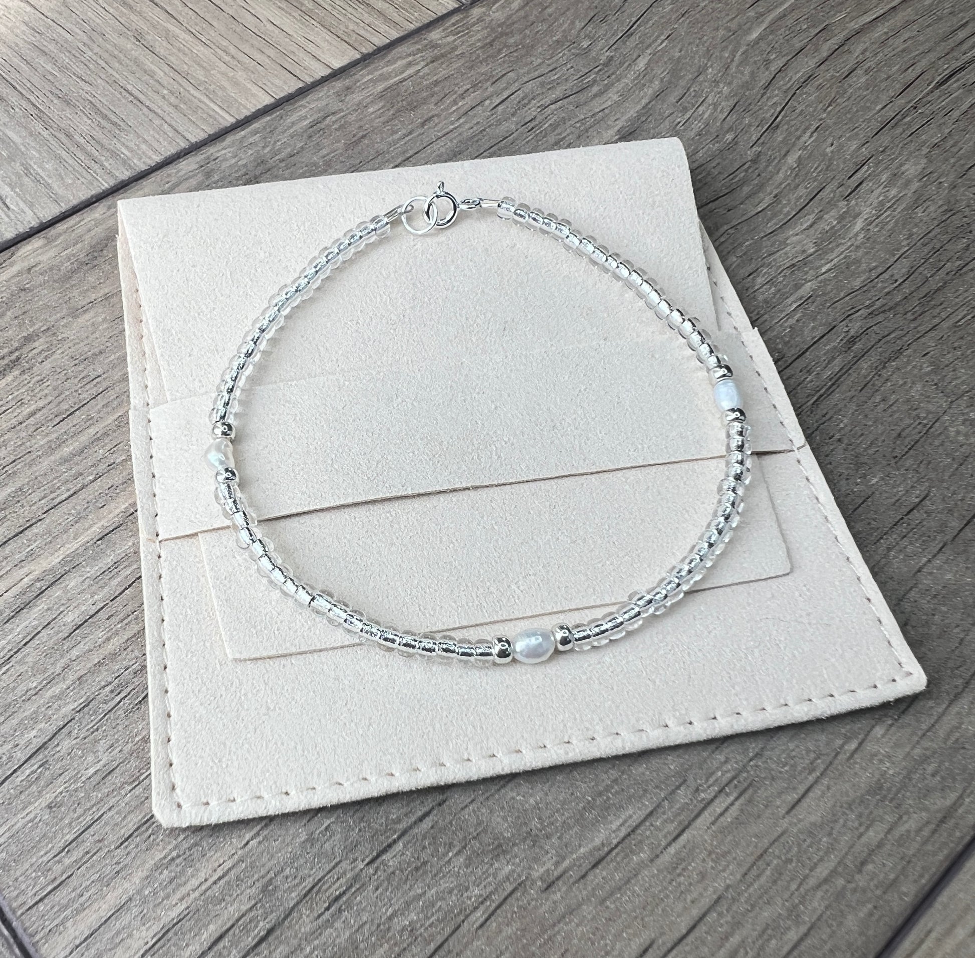 Silver-Lined Glass Bead & Freshwater Pearl Bracelet