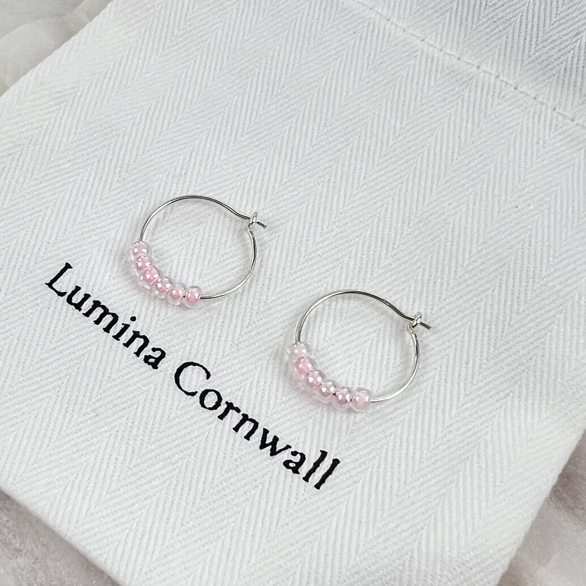 Baby Pink Glass Bead Hoop Earrings