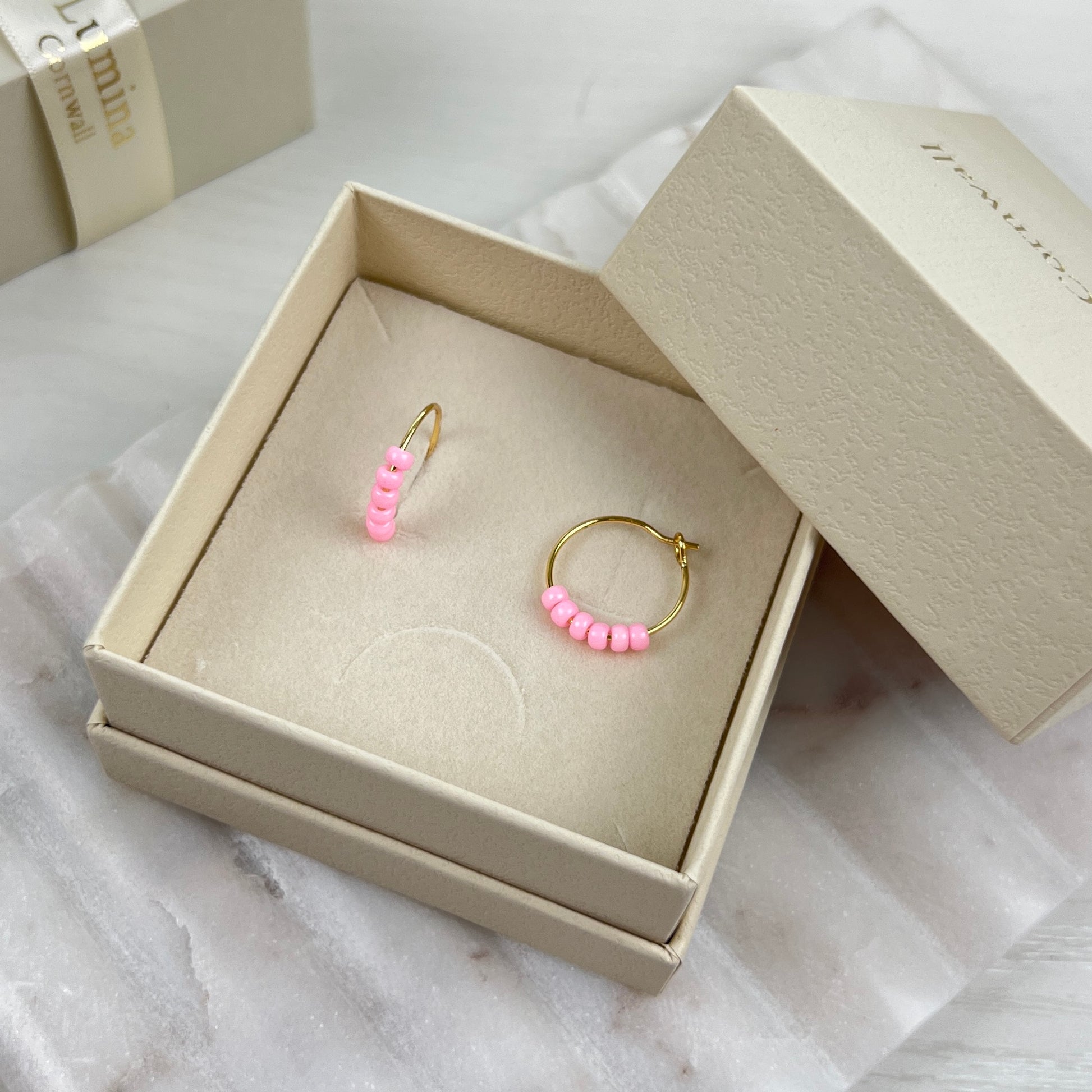 Pink Glass Bead Hoop Earrings