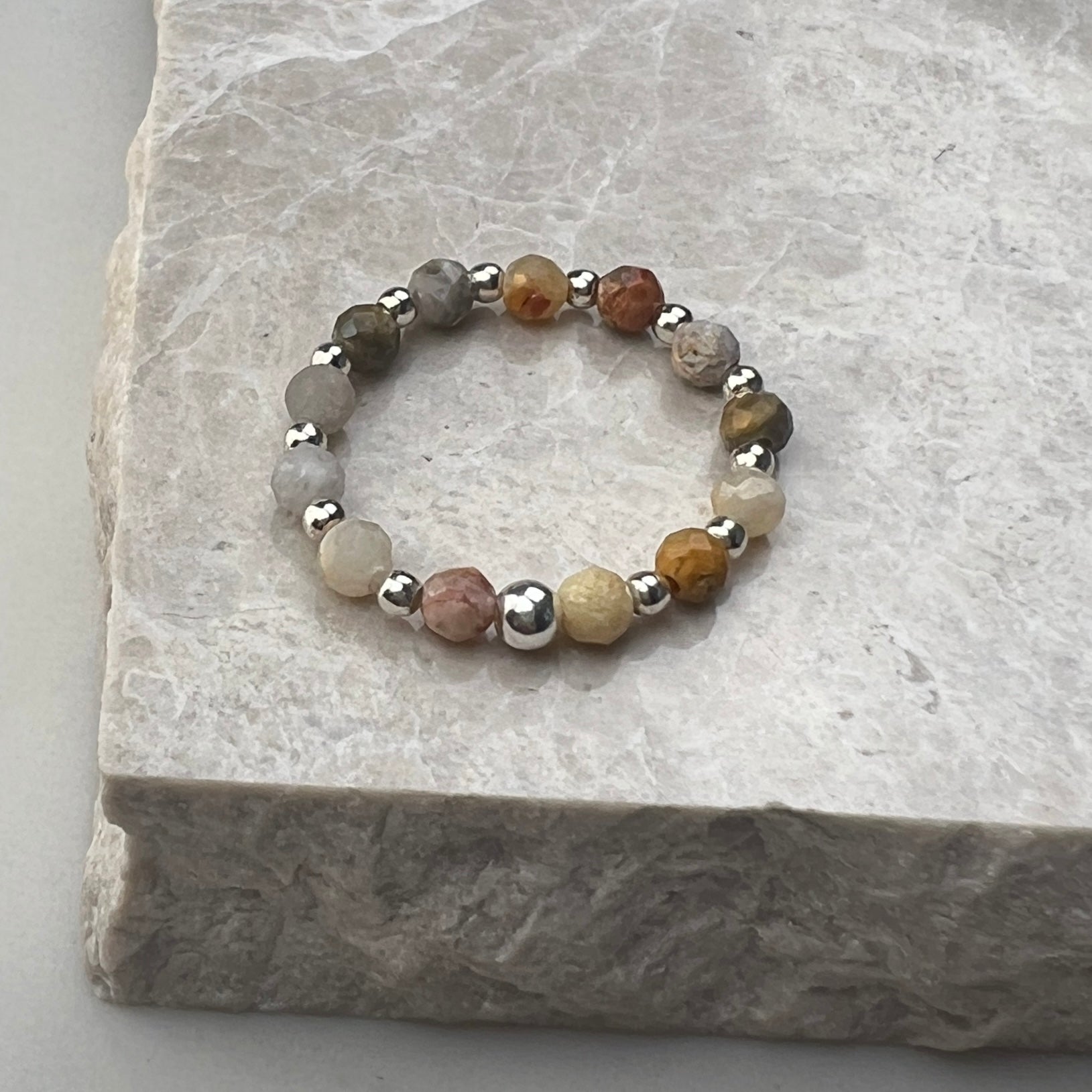 Crazy Lace Agate Stretch Ring | Sterling Silver