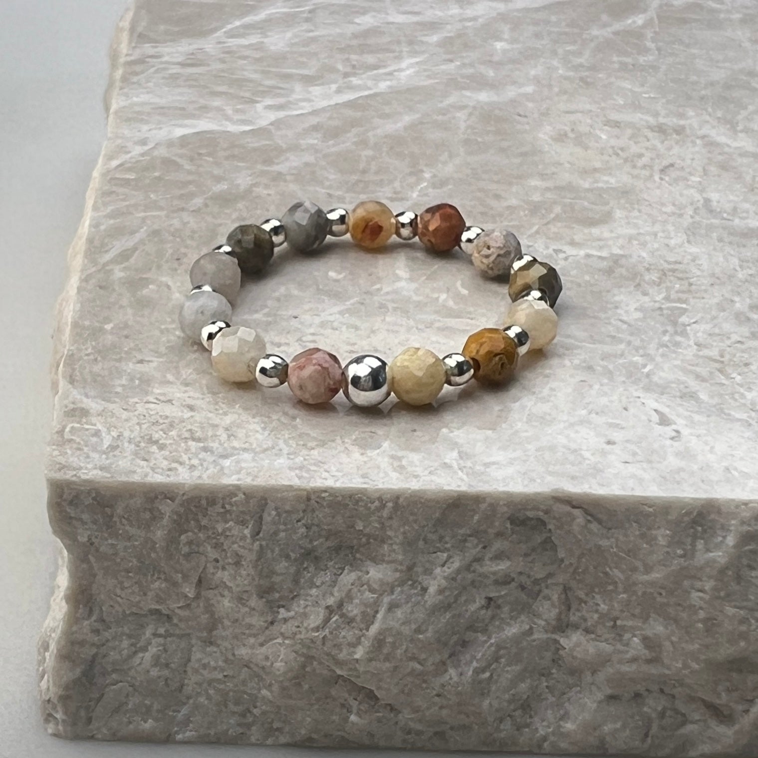 Crazy Lace Agate Stretch Ring | Sterling Silver