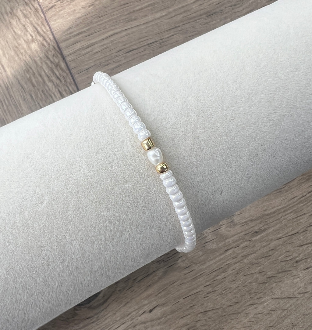 Pearl Glass Bead & Freshwater Pearl Bracelet