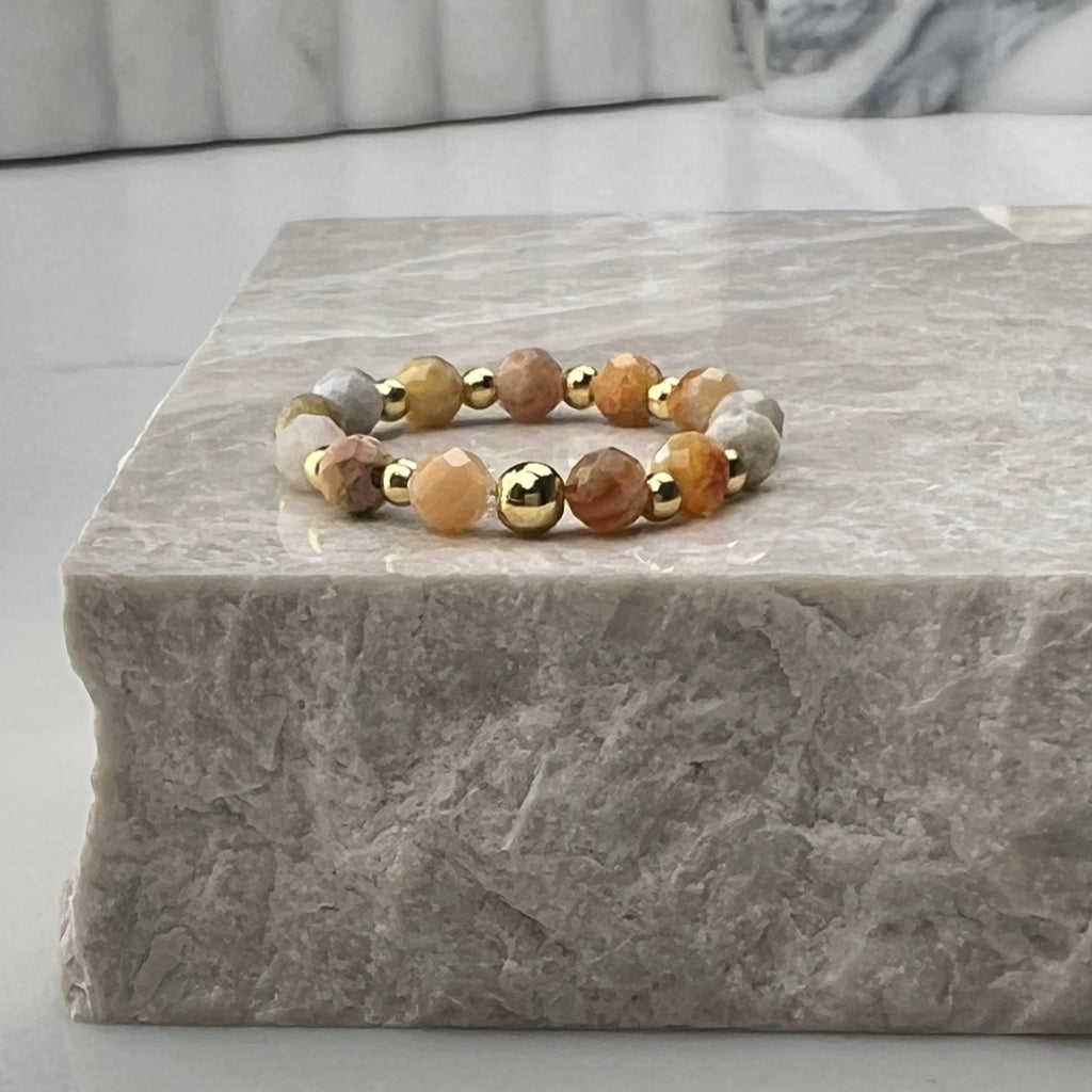 Crazy Lace Agate Stretch Ring | Gold Plated