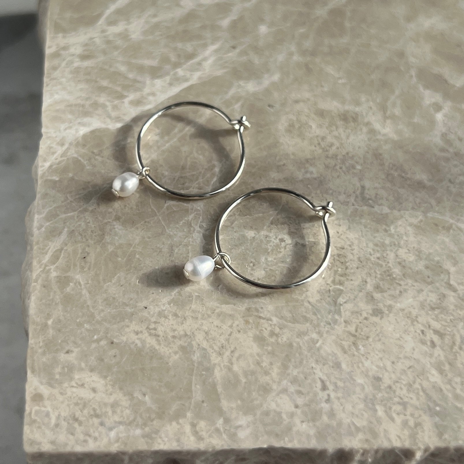 Sterling Silver Freshwater Pearl Hoop Earrings