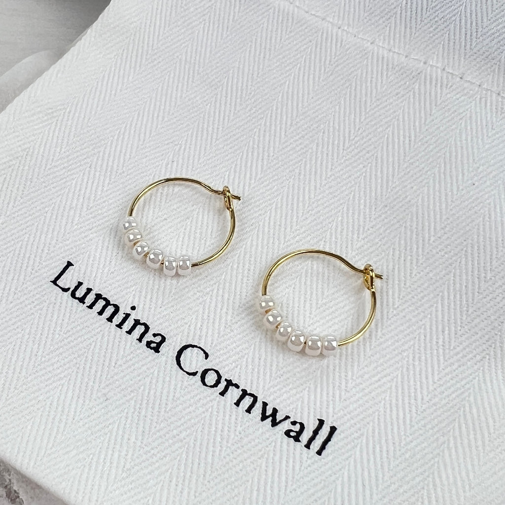Soft Pearl Glass Bead Hoop Earrings