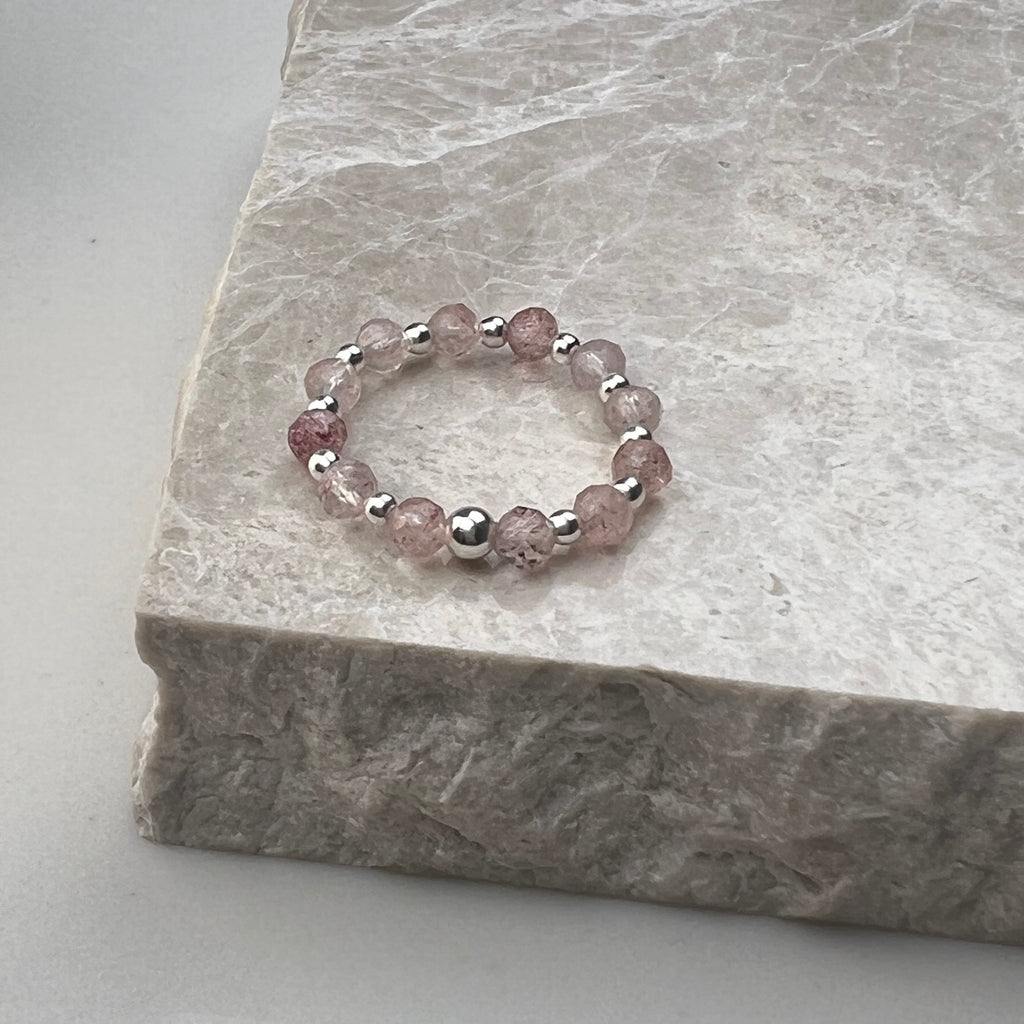 Strawberry Quartz Stretch Ring | Sterling Silver