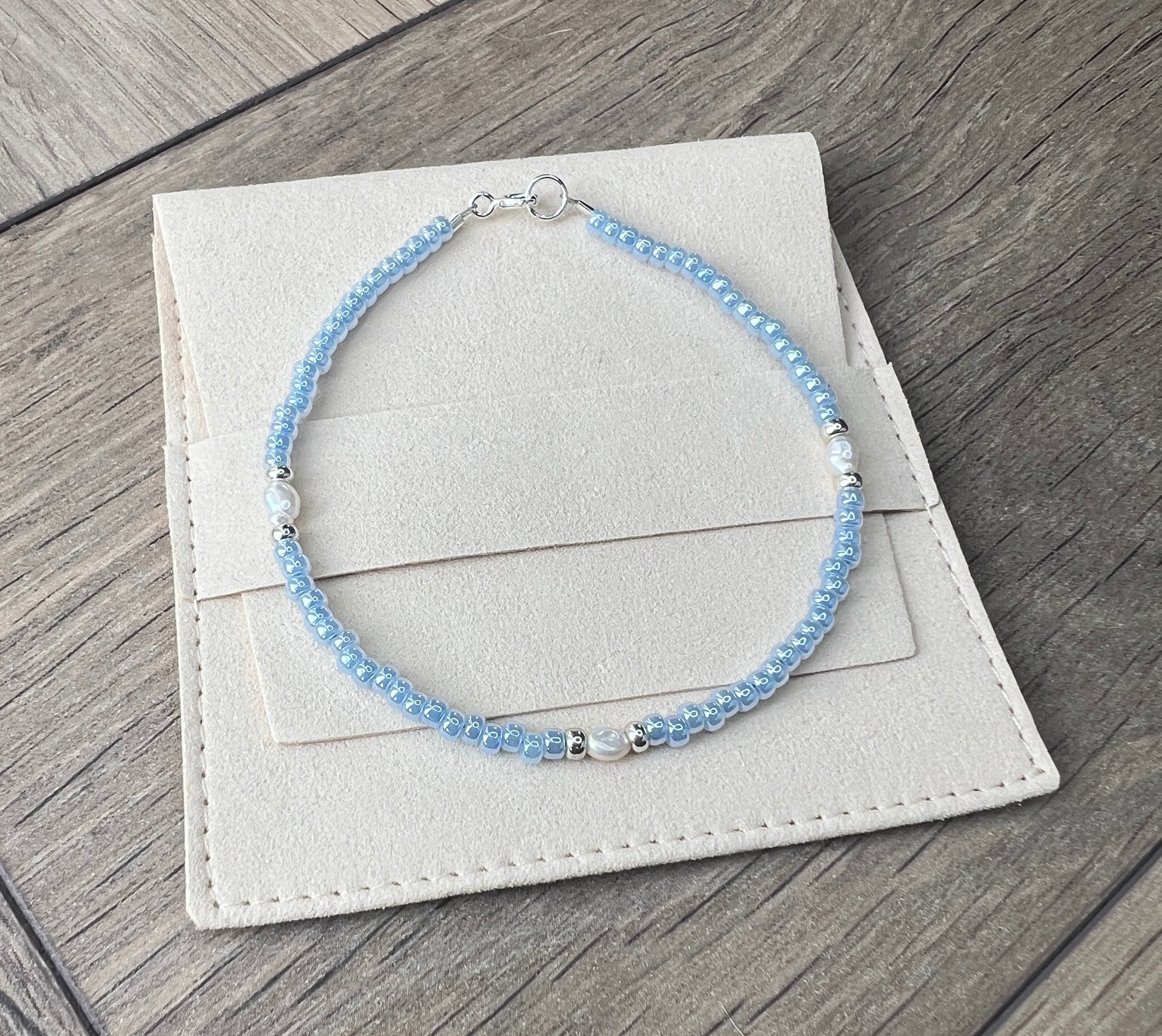 Sky Blue Glass Bead & Freshwater Pearl Bracelet