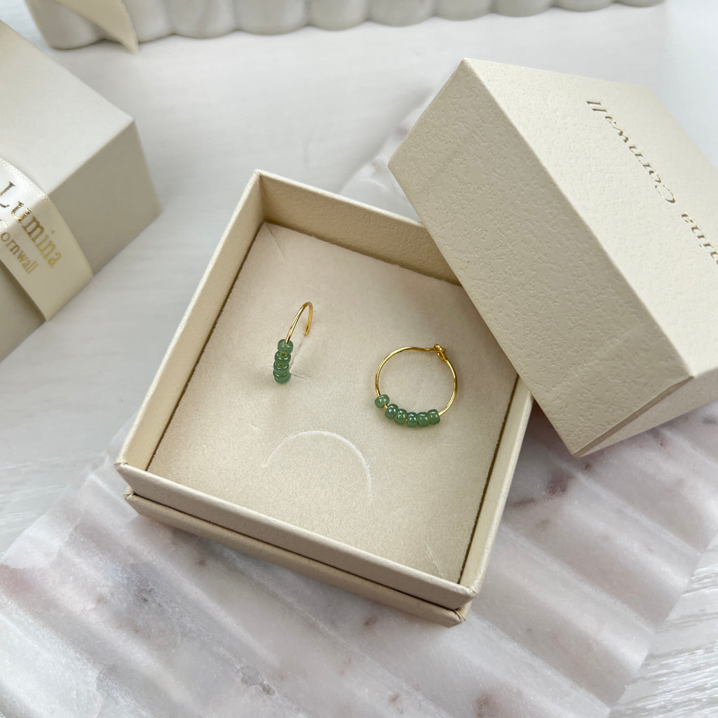 Sage Glass Bead Hoop Earrings